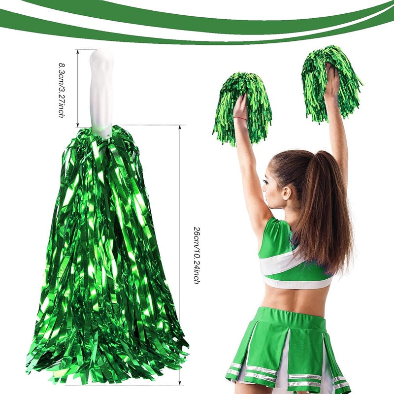DILIBRA 24 Pcs Metallic Cheerleading Pom Poms for Kids, Cheerleaders Cheer Pom Poms with Baton Handle, Cheering Squad Hand Flower for Adults Team Spirit Sports Game Dancing Party - Image 2